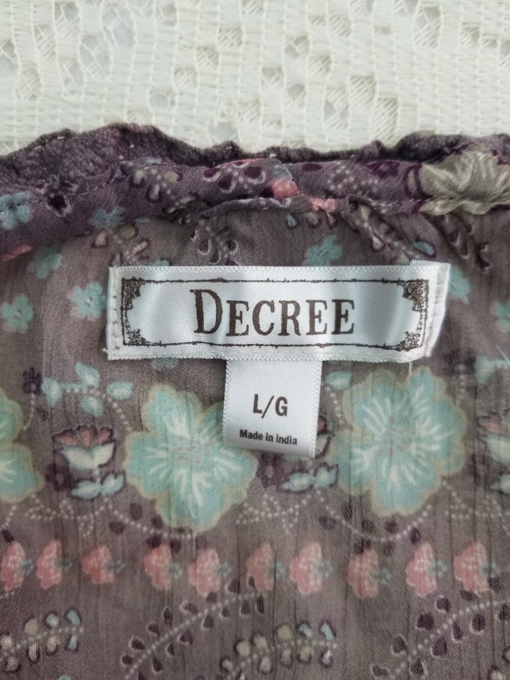 Decree Plum Floral Sheer Long Sleeve Peasant Blouse Large - Picture 4 of 9
